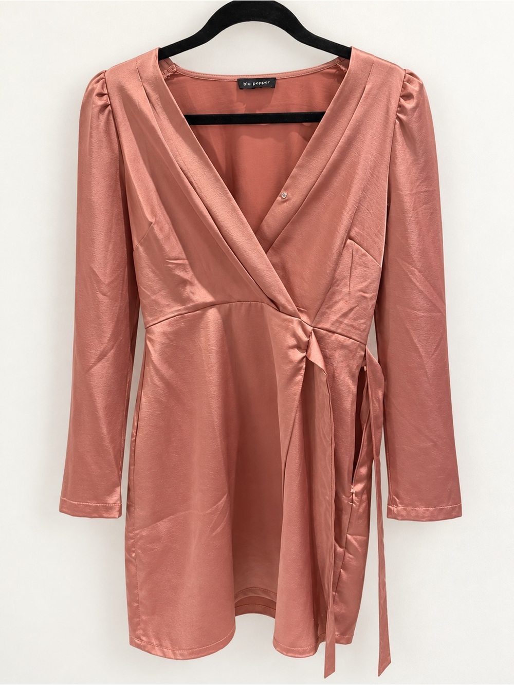 Blu Pepper Long Sleeve Satin Wrap Dress - Rosewood